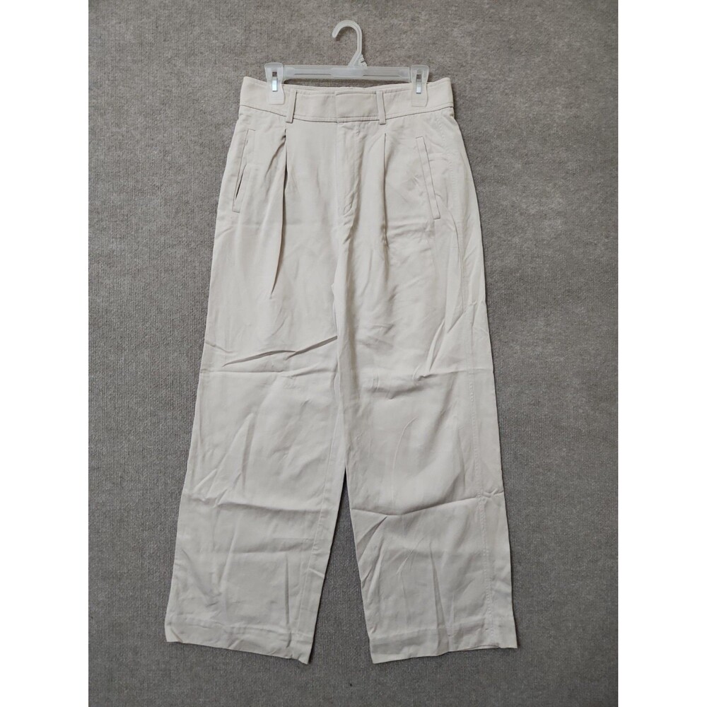 Everlane Wide-Leg The Draper Pleated Pants Womens 8 Short Beige Lyocell